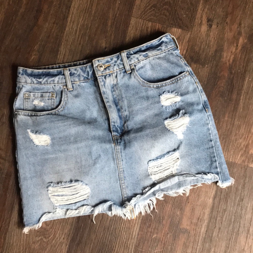 Forever 21 high waist distressed jean skirt